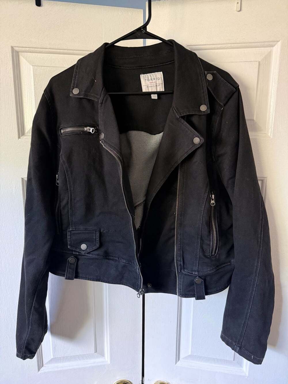 Torrid Denim Black Moto Biker Jacket Size 2